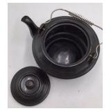 Vintage Black Cast Iron Look Cookie Kettle Teapot Cookie Jar with Wire Bail Handle Made in Japan