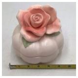 Vintage 1987 FFF Taiwan Pink Rose Pumpkin Trinket Box Lidded Ceramic