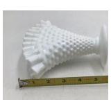 Vintage Fenton White Milk Glass Hobnail Ruffled Fan Vase Cone Shape