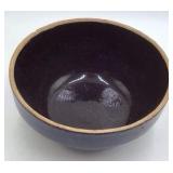 Vintage Black Glazed Ceramic Bowl Tan Rim Drip Glaze Rustic Style
