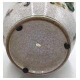 Chinese Crackle Glaze Vase with Floral and Butterfly Motifs Green Handles