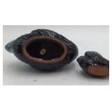 Vintage Black Swan Ceramic Planter Set Teal Drip Glaze Mother and Baby Novelty