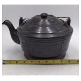 Vintage Black Cast Iron Look Cookie Kettle Teapot Cookie Jar with Wire Bail Handle Made in Japan