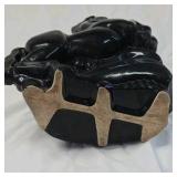 Vintage Black Ceramic Rearing Horse Planter Glossy Glaze Open Back Novelty