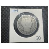 1901 Silver Barber Half Dollar