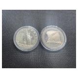 Two Commemorative Silver Dollars: 1986-S Proof Statue of Liberty and 1987-S Uncirculated "We The People"