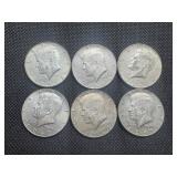 Six 40% Silver Kennedy Half Dollars