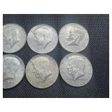Six 40% Silver Kennedy Half Dollars