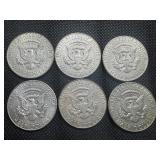 Six 40% Silver Kennedy Half Dollars