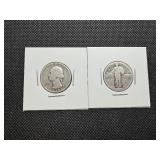 Two Silver Quarters, Standing Liberty and Washington