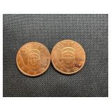 Two Copper One Ounce Rounds Liberty Design