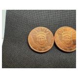 Two Copper One Ounce Rounds Liberty Design