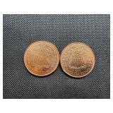 Two Copper One Ounce Rounds Liberty Design