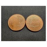 Two Copper One Ounce Rounds Liberty Design