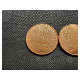 Two Copper One Ounce Rounds Liberty Design