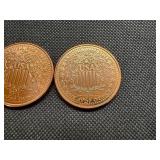 Two Copper One Ounce Rounds Liberty Design
