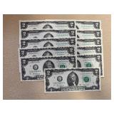 Eleven Sequential $2 Bills