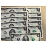 Eleven Sequential $2 Bills