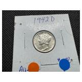 1942 D Mercury Dime Marked AU When Purchased
