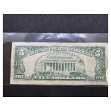 1963 Series Red Seal Five Dollar Bill