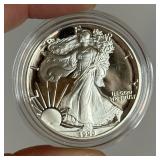 1990 S-American Eagle Liberty Proof Silver Dollar - just the coin in a protective plastic case