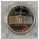 1992 W-White House 200th Anniversary Commemorative Silver Dollar - just the coin in a protective plastic case