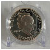 1990 P-Eisenhower Centennial Commemorative Proof Silver Dollar - just the coin in a protective plastic case