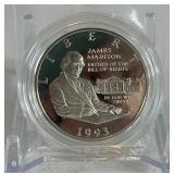 1993 S-Bill of Rights James Madison Proof Half Dollar - just the coin in a protective plastic case