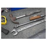Assorted Tools - Hammers, Breaker Bar, Tape Measures, Combination Locks