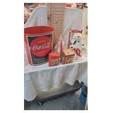 Coca Cola Bear in Rocker and Coke Wastebasket