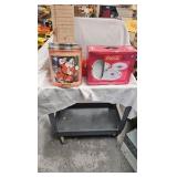 Coca Cola Dishes , and unopened tin with railroad toy on top