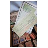 Vintage Wood Blocks, Sewing Box, Handkerchiefs, etc