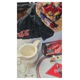 Coke Pocelain Pitcher, tray, Die Cast, Etc