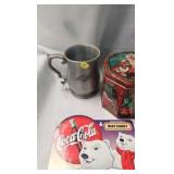 Coca Cola Die Cast, pewter mug, tins, glass, yo-yo etc