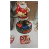 Coca Cola Clock, Shotglasses, Santa Musical Bank w/box