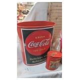 Coca Cola Bear in Rocker and Coke Wastebasket