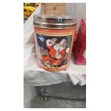 Coca Cola Dishes , and unopened tin with railroad toy on top