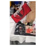 Coke Clock, Goblet, Tin, and Books