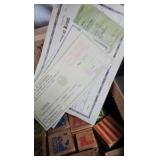 Vintage Wood Blocks, Sewing Box, Handkerchiefs, etc