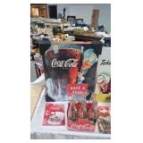 Coke Picture, Bottles, Bucket, Tins,