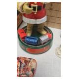Coca Cola Clock, Shotglasses, Santa Musical Bank w/box