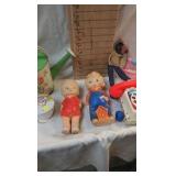 Vintage Tin Lith Bucket and Watering Can-Rubber Toys