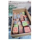 Vintage Wood Blocks, Sewing Box, Handkerchiefs, etc