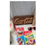 Coca Cola Napkins, tins, wood décor sign, wallets