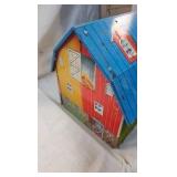 Meadow Lane Farm Tin Lith Barn and Die Cast Toy