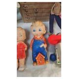 Vintage Tin Lith Bucket and Watering Can-Rubber Toys