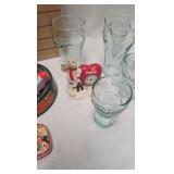 Coca Cola Clock, Shotglasses, Santa Musical Bank w/box