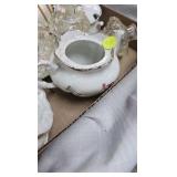 Porcelain Dolls ad tea set with vanity items