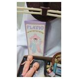 Collectibles, shell wallet purse, cups, doll chair and misc