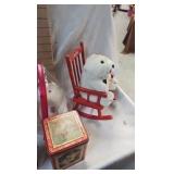 Coca Cola Bear in Rocker and Coke Wastebasket